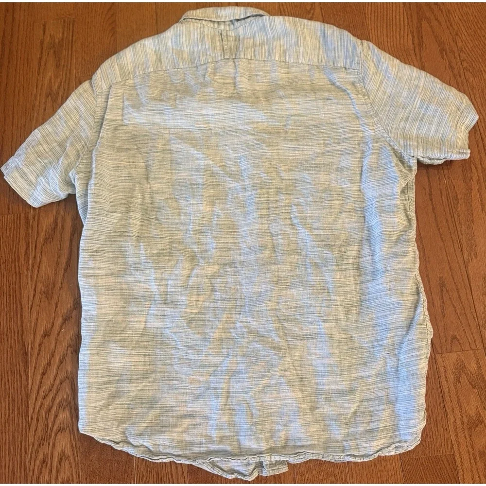 Banana Republic 100% Linen Shirt Mens Large Green Blue Camden Fit Button Up